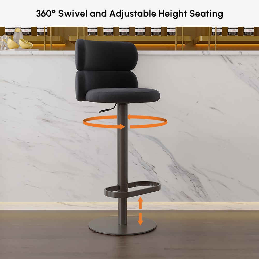Affordable Modern Adjustable Swivel Bar Stools with Velvet Upholstery Black window image