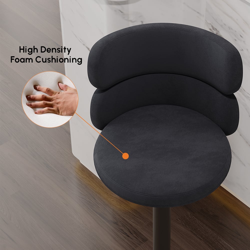 Affordable Modern Adjustable Swivel Bar Stools with Velvet Upholstery Black window image