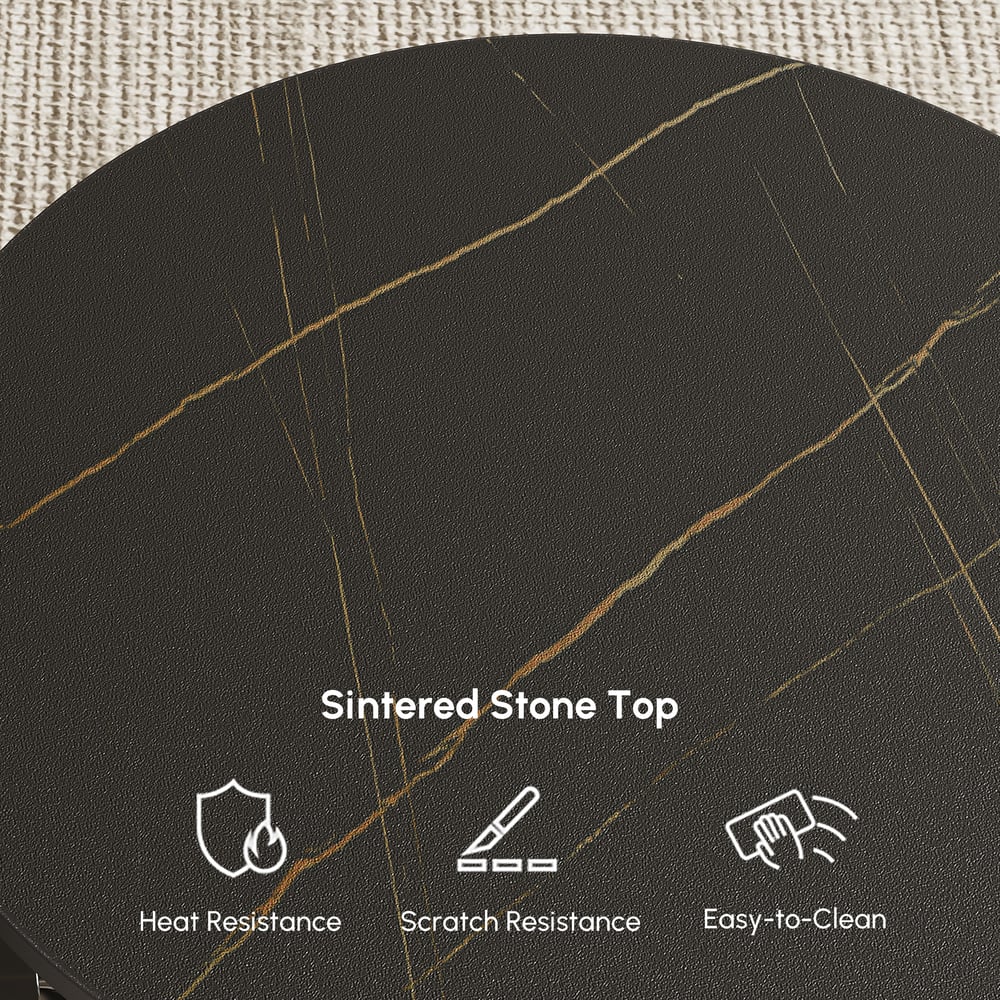 Modern Black Extendable Coffee Table with Ring-shaped Metal Pedestal window image