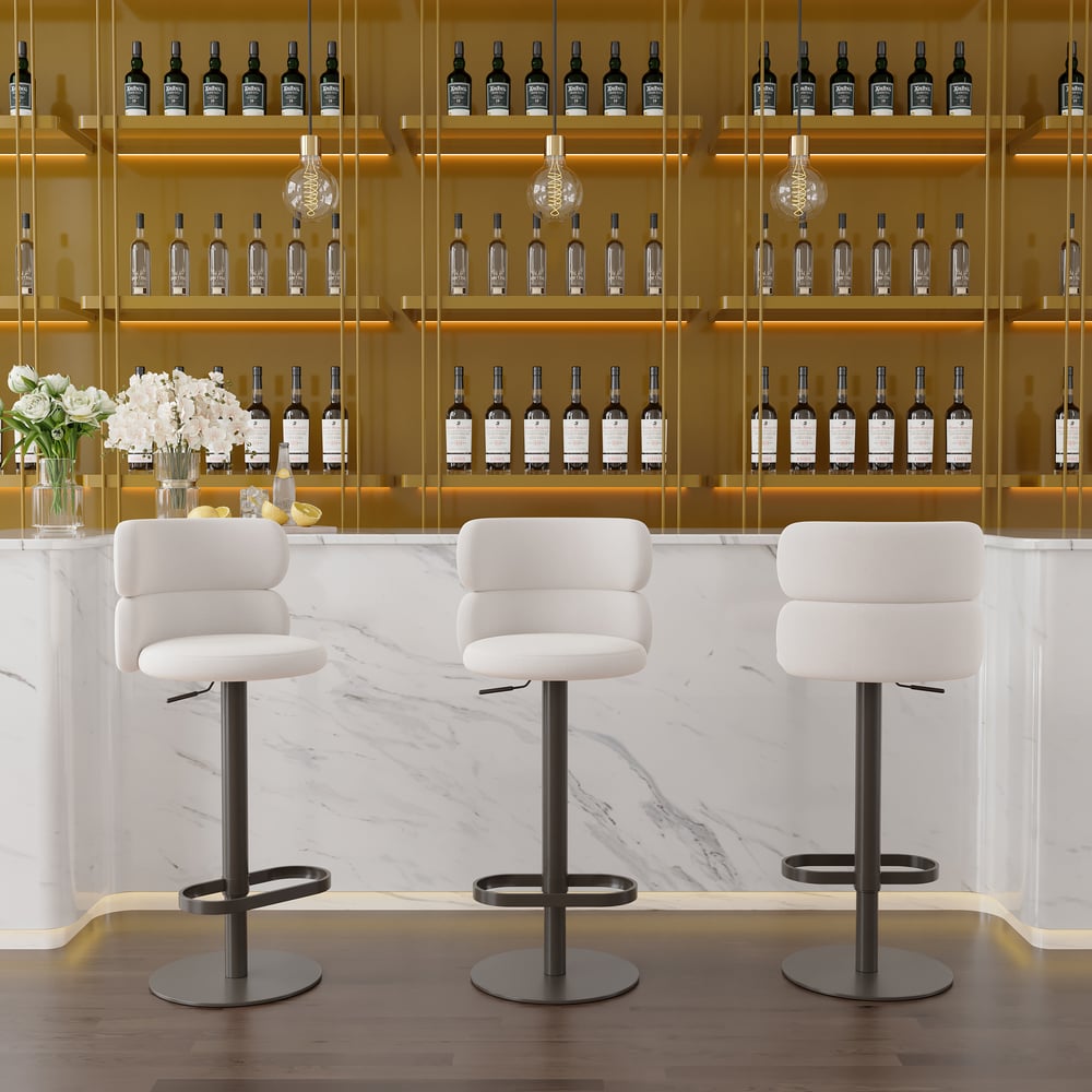 Affordable Luxury Modern Adjustable Swivel Velvet Bar Stools with Upholstery Warm White window image
