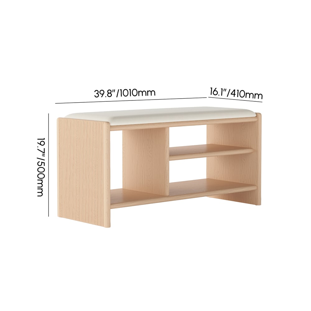 1010 mm große Bank für den Eingangsbereich, Holz, gepolstert Bild der Gewichte & Abmessungen