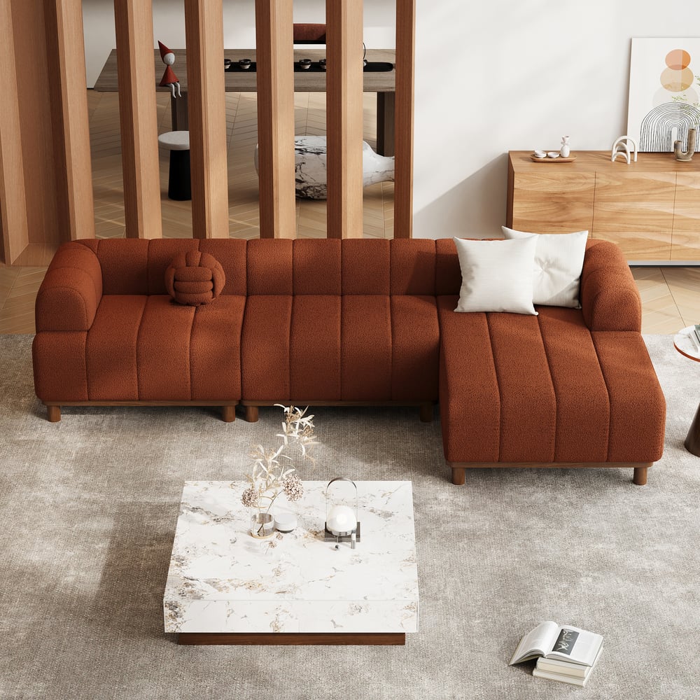 Chaise sectionnelle en L bouclée 3 pièces de 3000 mm avec pieds en bois image de fenêtre