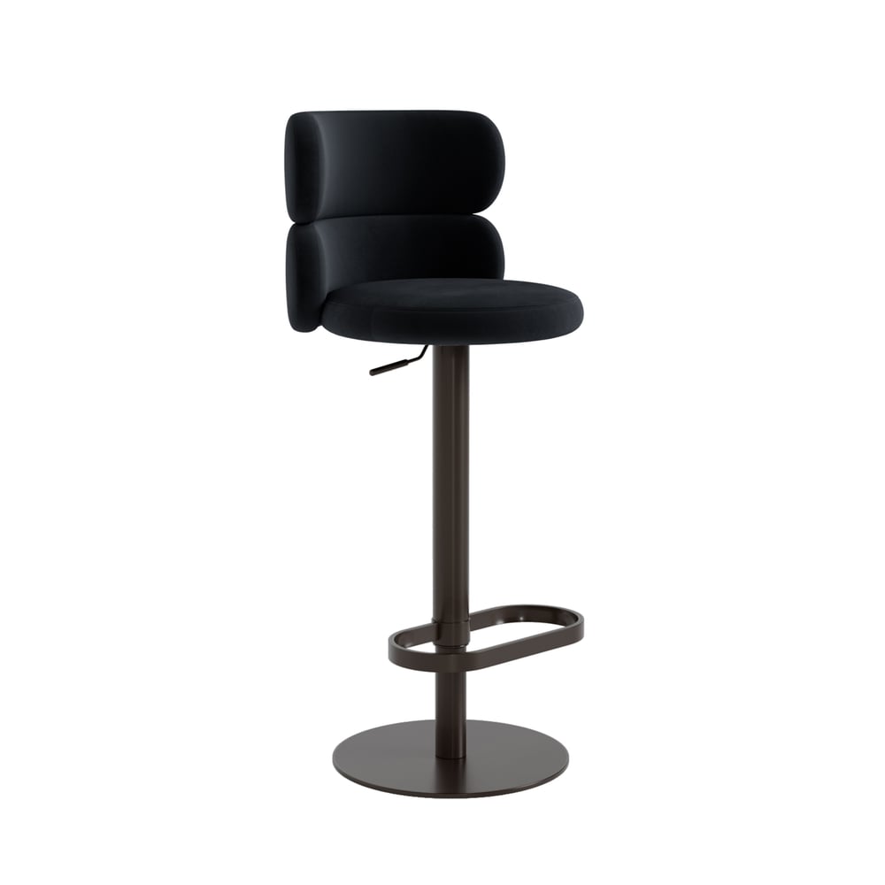 Affordable Modern Adjustable Swivel Bar Stools with Velvet Upholstery Black window image