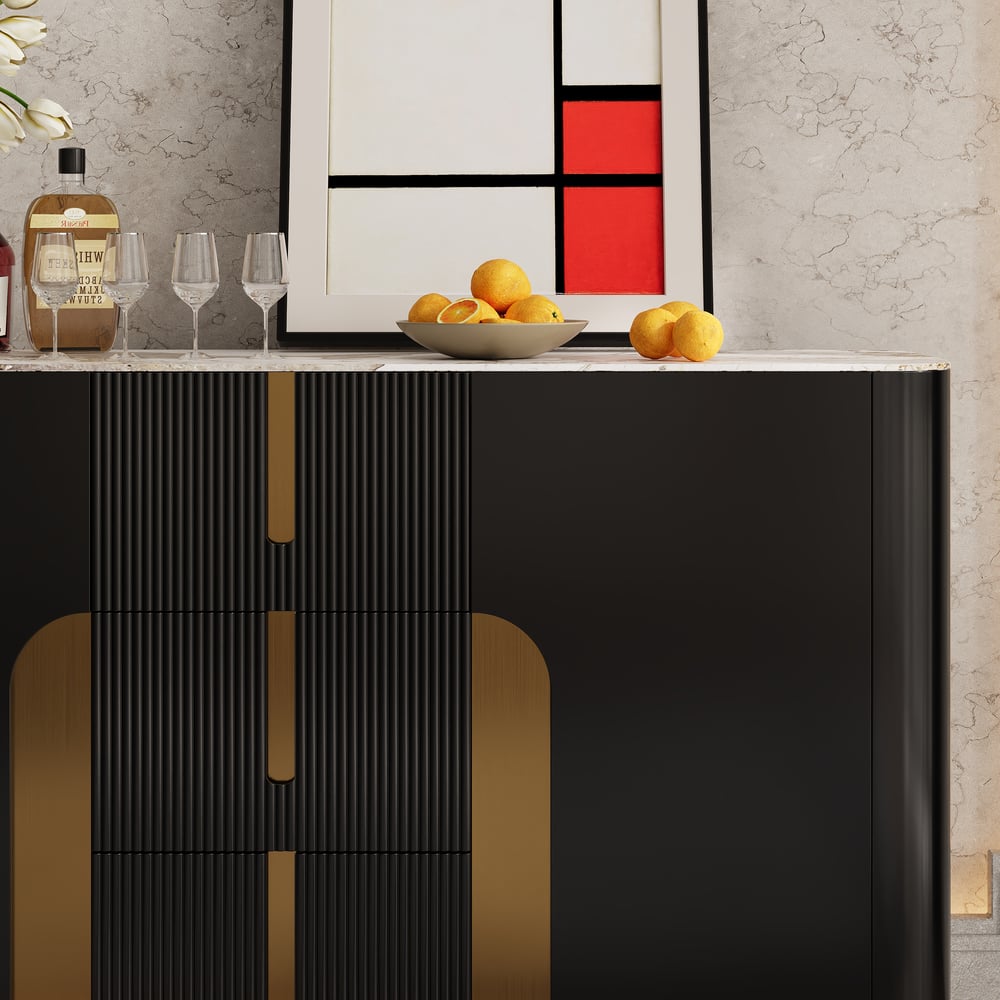 Artus ModernMatte Black 1500mm Sintered Stone Sideboard 3 Drawers Kitchen Buffet Table window image