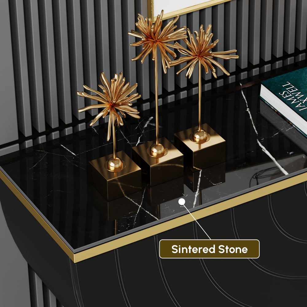 Modern Gold Console Table Sintered Stone Top Entryway Storage Cabinet with Doors window image