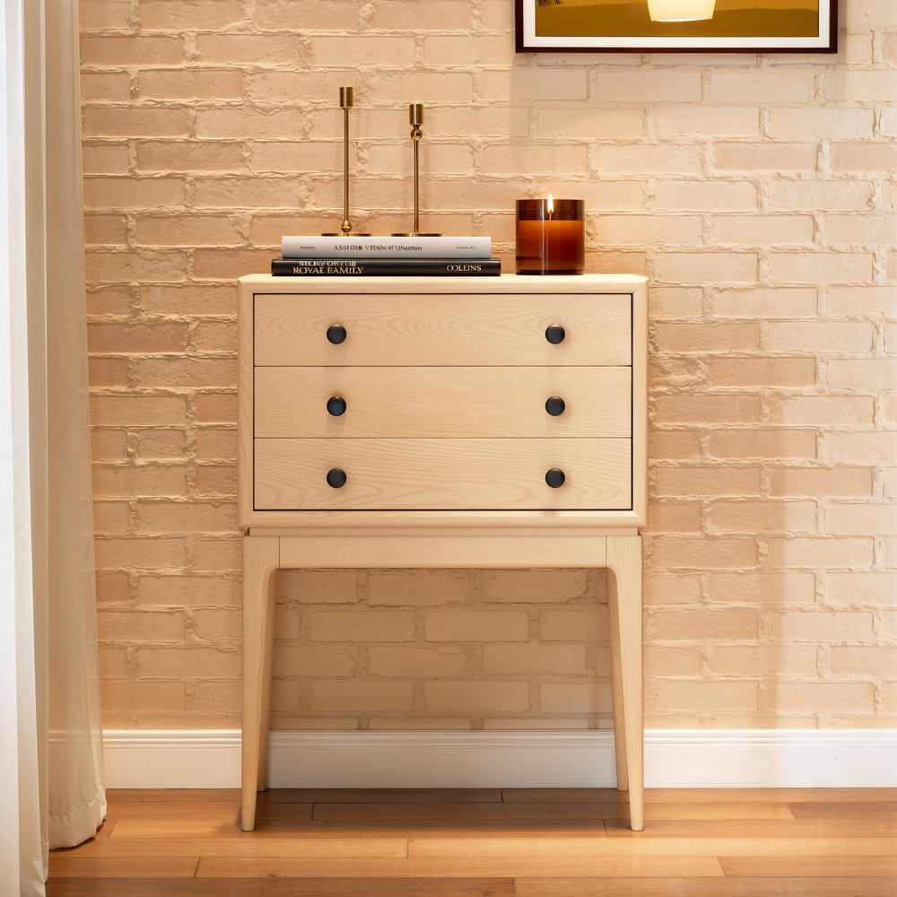 Tanic Mid Century Modern Whitewash Chest Cabinet with Storage 3 Drawers of Ash Wood window image