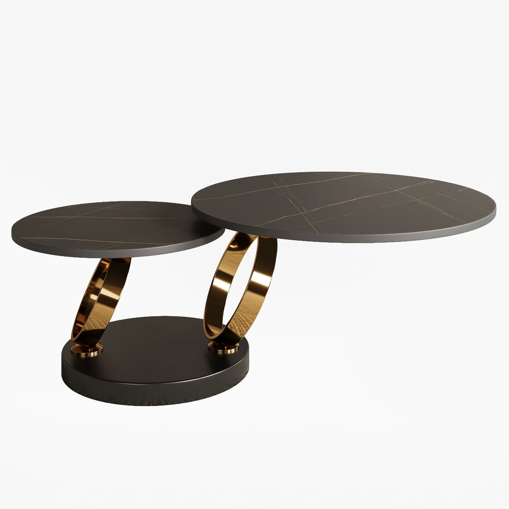 Modern Black Extendable Coffee Table with Ring-shaped Metal Pedestal window image