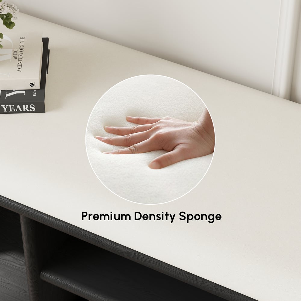 1010mm Wood Shoe Storage Entryway Bench Leather Upholstered window image