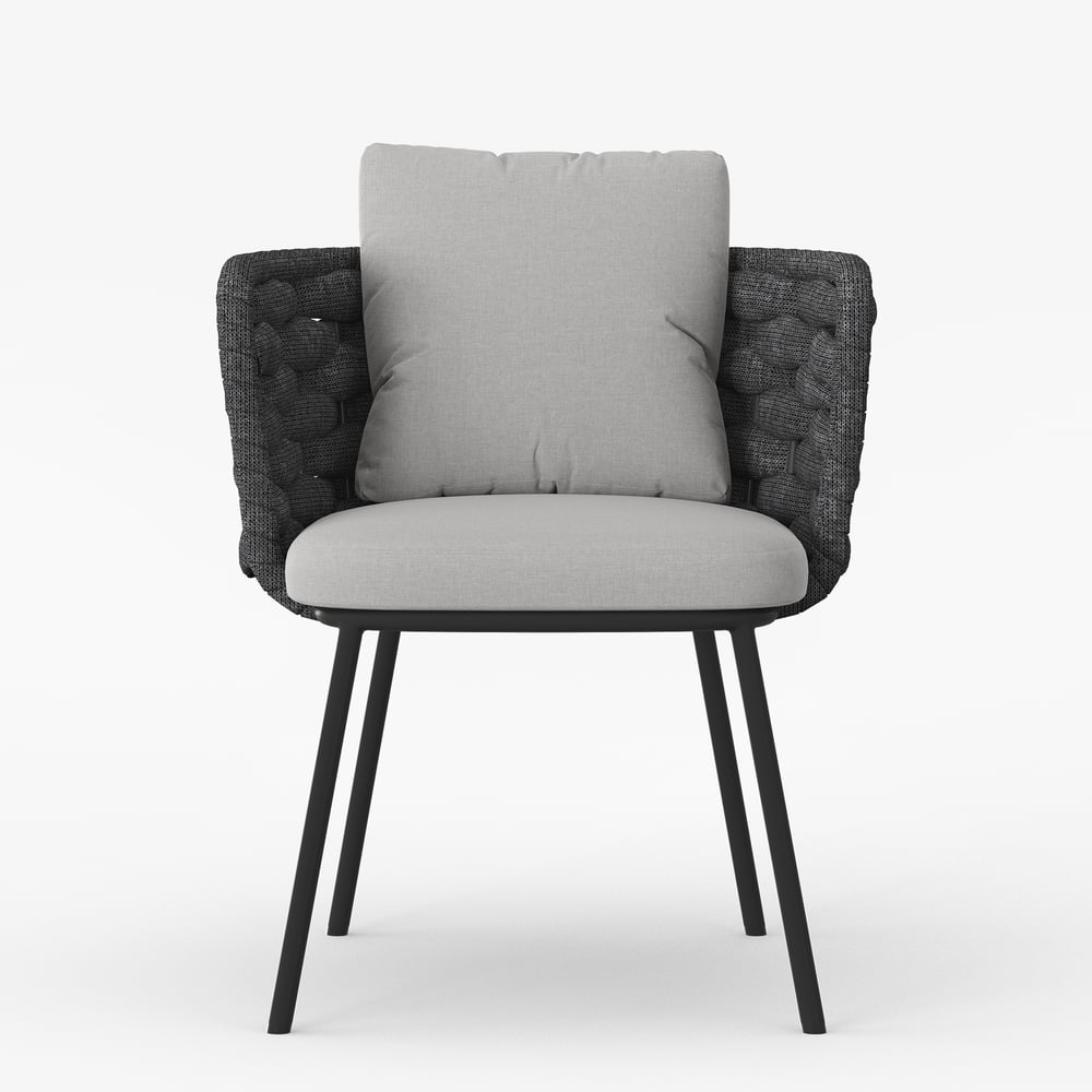 2-delige moderne eetkamerstoel van aluminium en touwen uit het midden van de eeuw, donkergrijs Vensterafbeelding