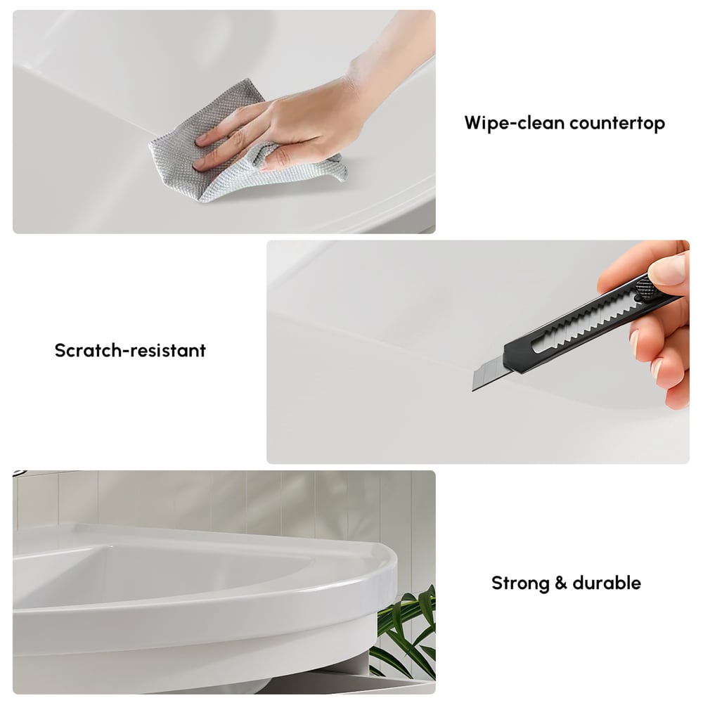 Mobile da bagno curvo galleggiante da 900 mm in mobile da bagno con lavandino singolo con offset destro bianco Immagine della finestra