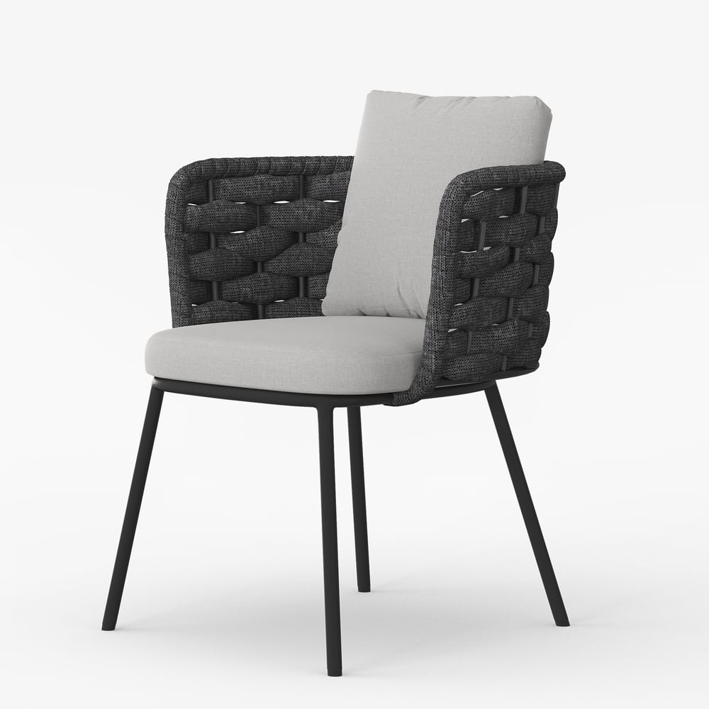 2-delige moderne eetkamerstoel van aluminium en touwen uit het midden van de eeuw, donkergrijs Vensterafbeelding