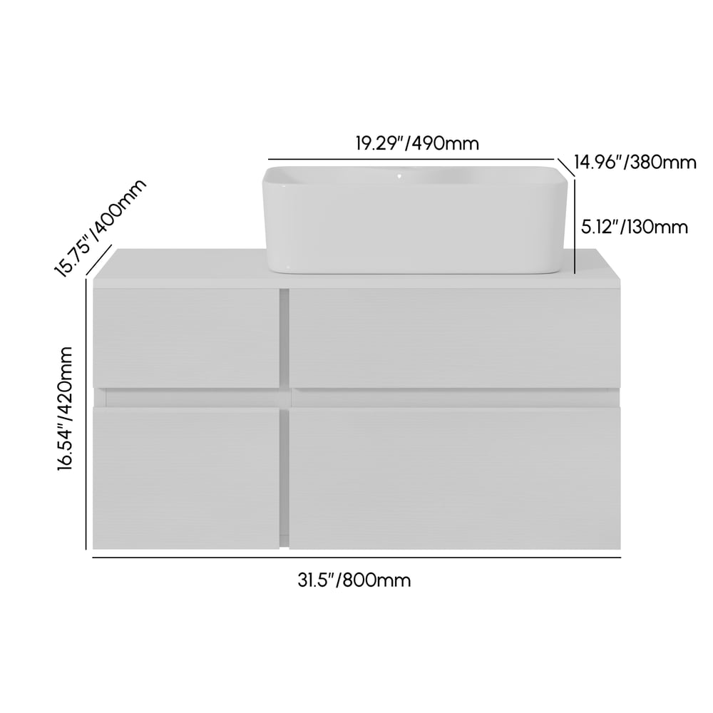 31.5" Bathroom Vanity Set White Modern Floating Bathroom Vanity with Sink weights dimensions image