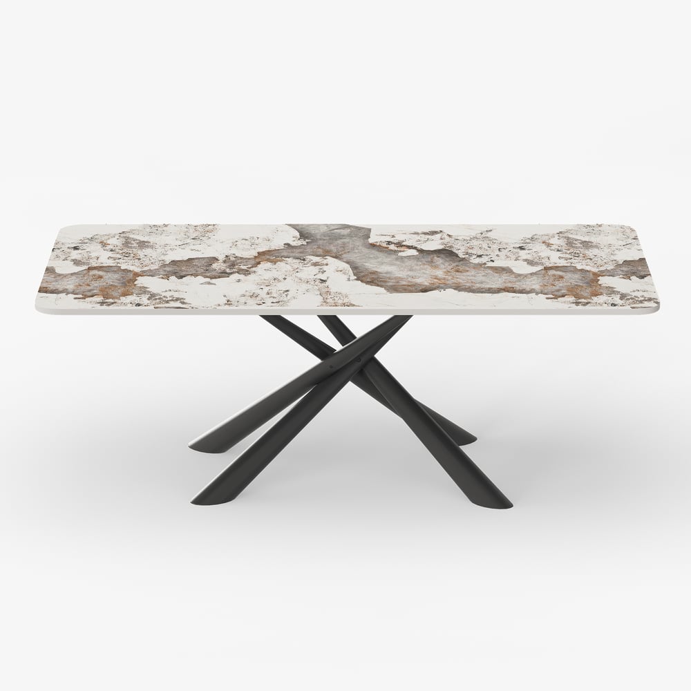Table de salle à manger rectangulaire moderne en pierre de 2000 mm avec tréteau en acier inoxydable image de fenêtre