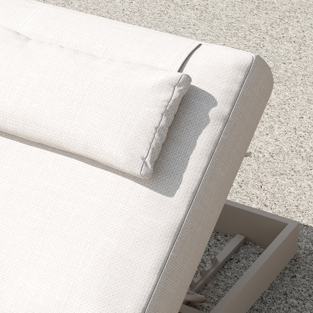 Axis Teak & Aluminum Outdoor Lounger Chair Patio Furniture in Warm White Cushion window image