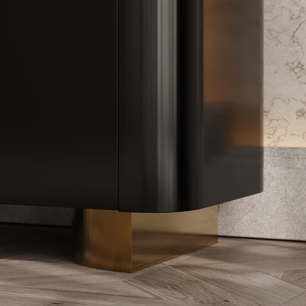 Artus ModernMatte Black 1500mm Sintered Stone Sideboard 3 Drawers Kitchen Buffet Table window image