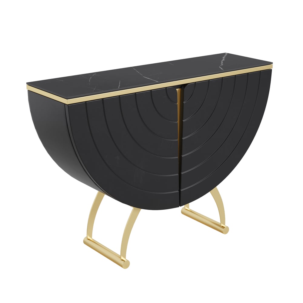 Modern Gold Console Table Sintered Stone Top Entryway Storage Cabinet with Doors window image