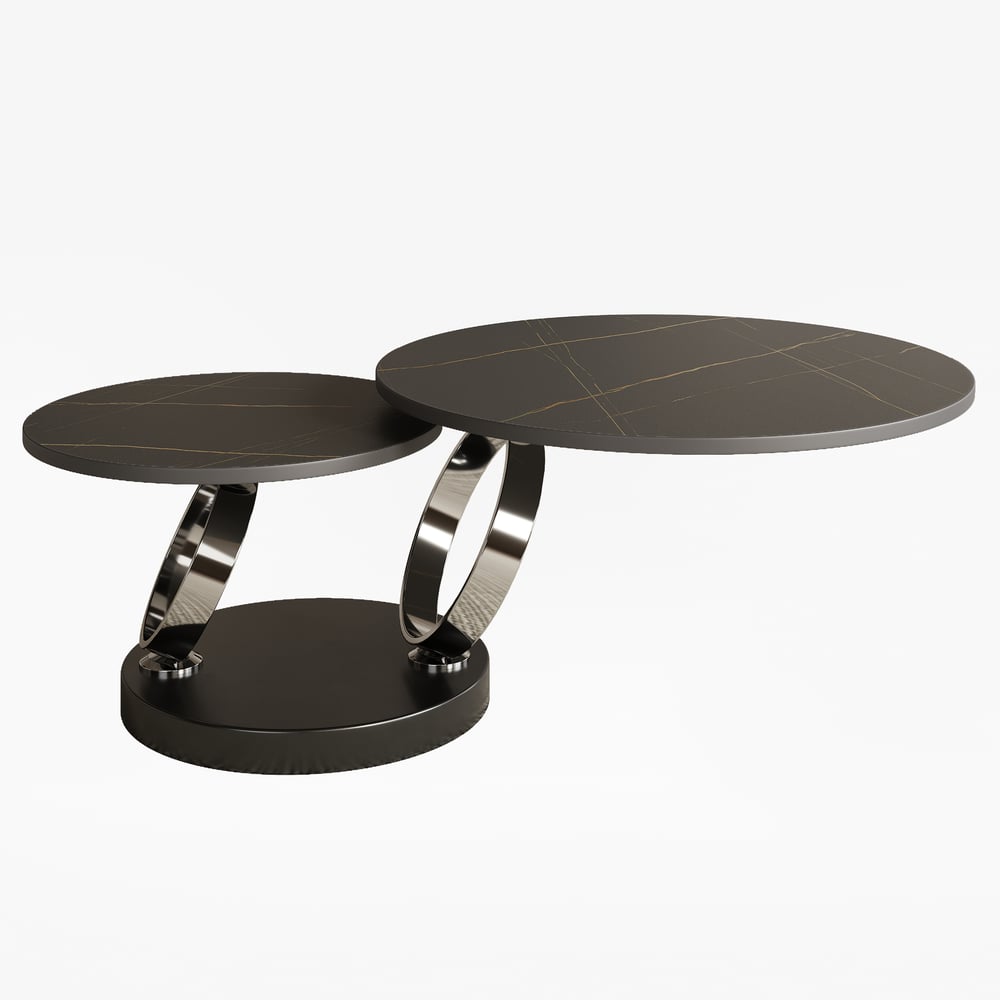 Černý rozkládací konferenční stolek s kovovým podstavcem ve tvaru prstence obrázek okna