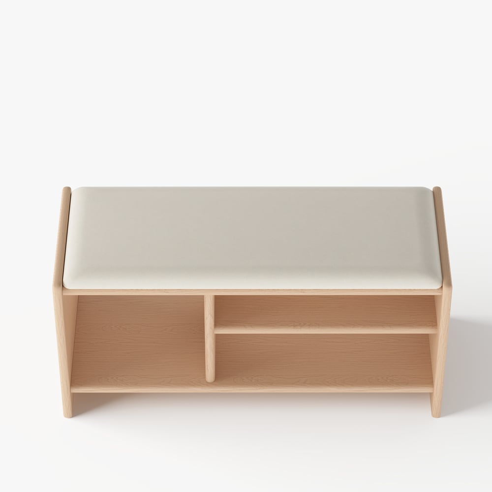 1010 mm große Bank für den Eingangsbereich, Holz, gepolstert Schaufensterbilder