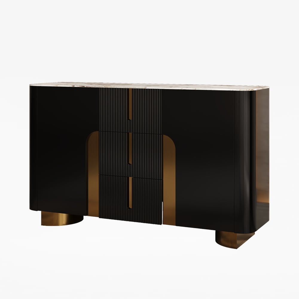 Artus ModernMatte Black 1500mm Sintered Stone Sideboard 3 Drawers Kitchen Buffet Table window image