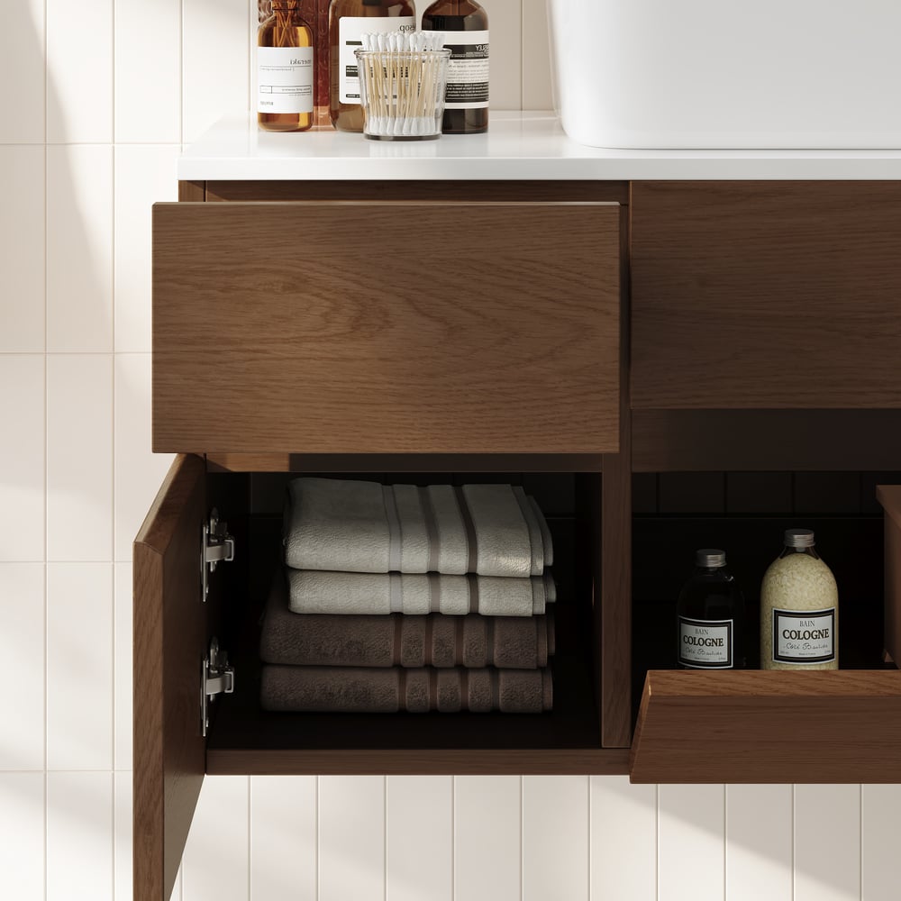 31.5" Bathroom Vanity Set Walnut Modern Floating Bathroom Vanity with Sink window image