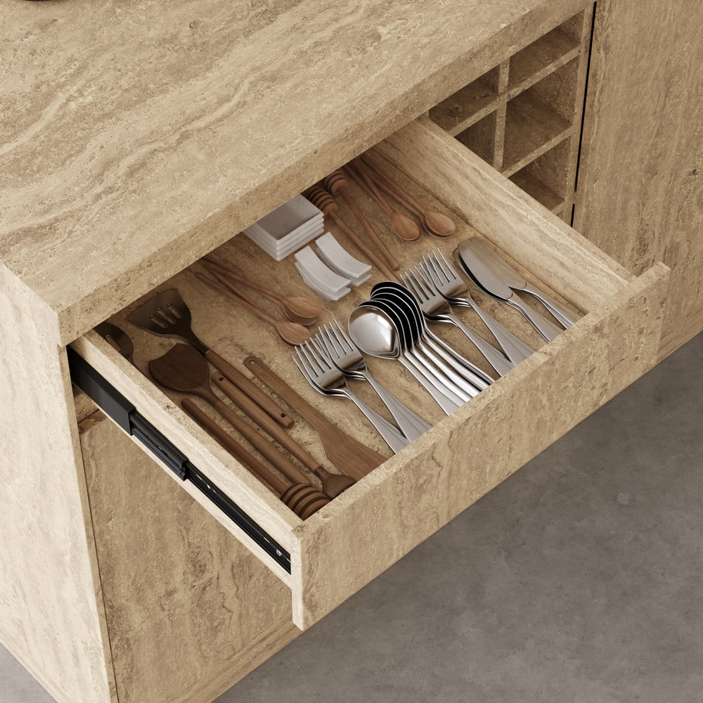 72" Japandi Style Wood Kitchen Island with Multi-Storage and LED Light Matte Travertine window image