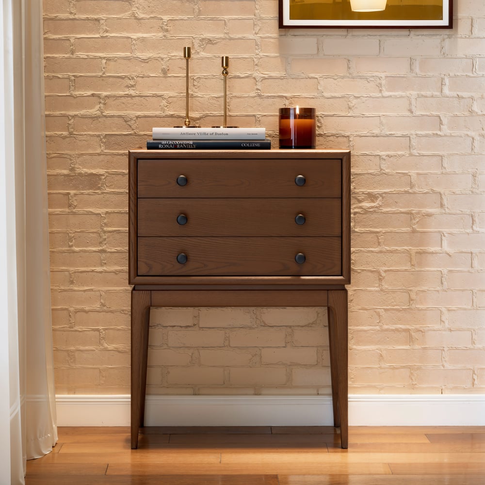 Tanic Mid Century Modern Chest Cabinet with Storage 3 Drawers of Ash Wood in Walnut window image