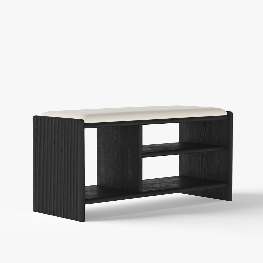 1010mm Wood Shoe Storage Entryway Bench Leather Upholstered window image