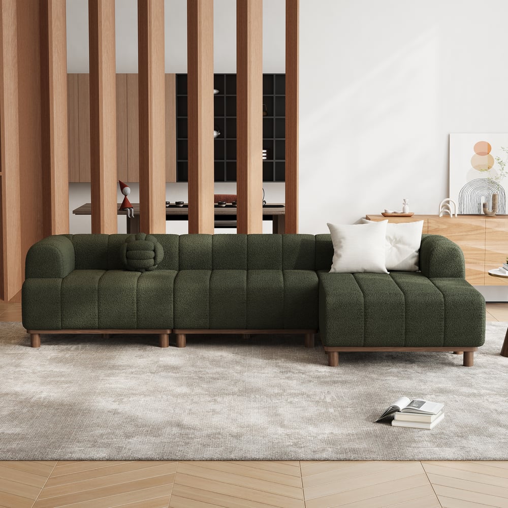 3000mm Boucle 3-Piece L-Shaped Chaise Sectional with Wood Legs window image