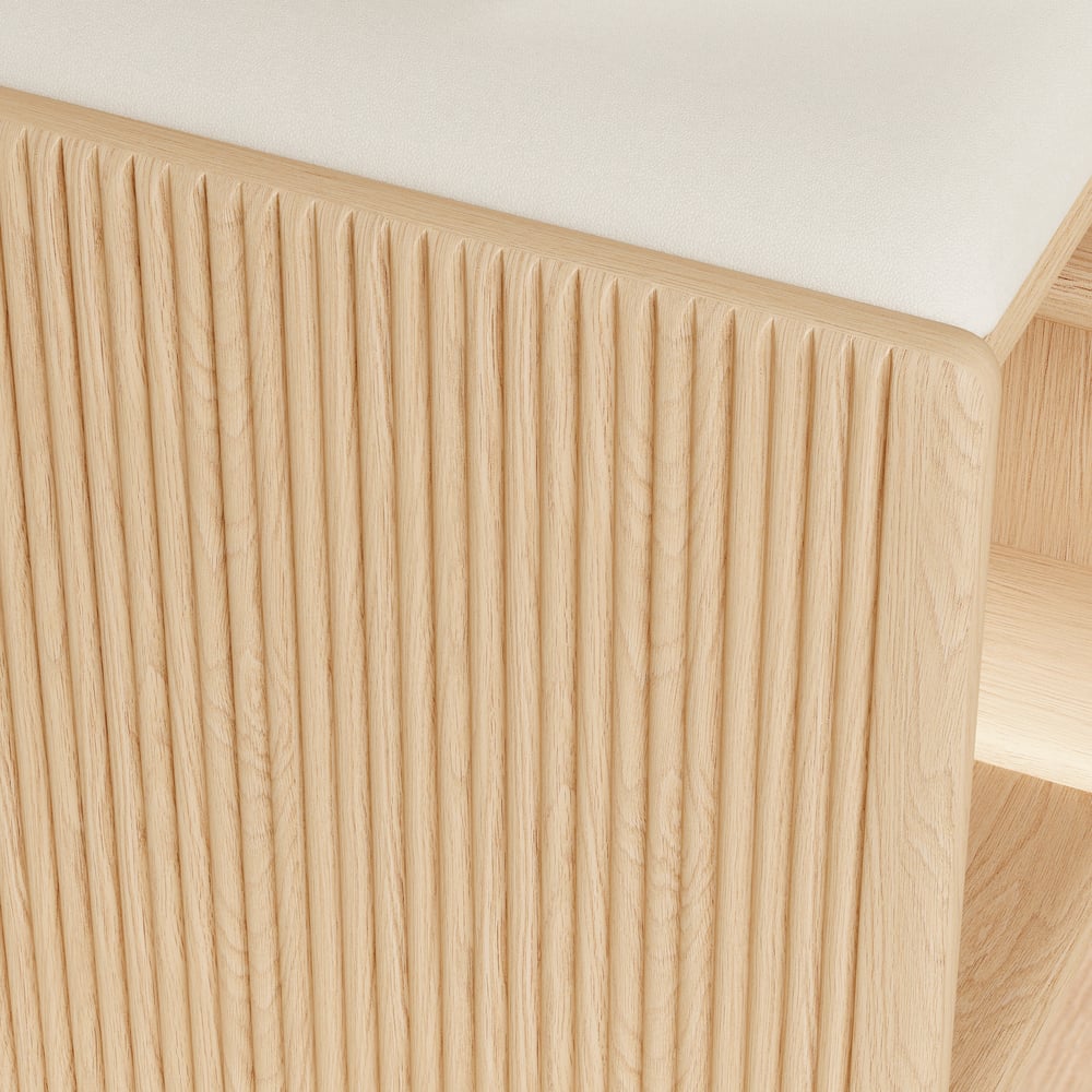 1010 mm große Bank für den Eingangsbereich, Holz, gepolstert Schaufensterbilder