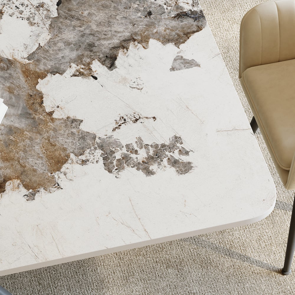 Table de salle à manger rectangulaire moderne en pierre de 2000 mm avec tréteau en acier inoxydable image de fenêtre