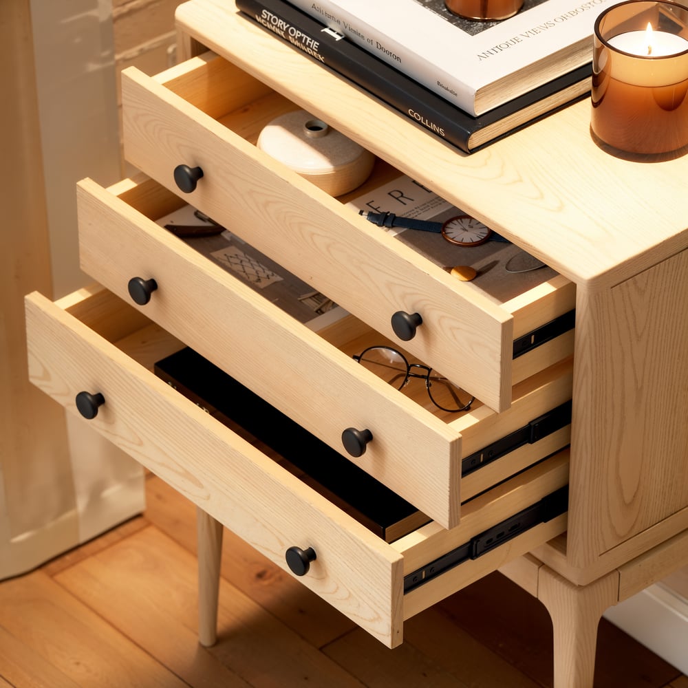Tanic Mid Century Modern Whitewash Chest Cabinet with Storage 3 Drawers of Ash Wood window image