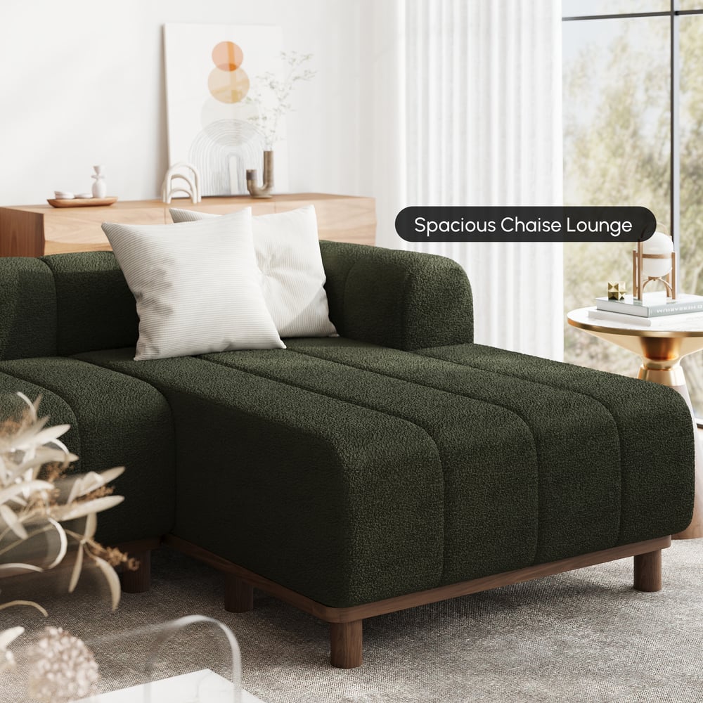 3000mm Boucle 3-Piece L-Shaped Chaise Sectional with Wood Legs window image