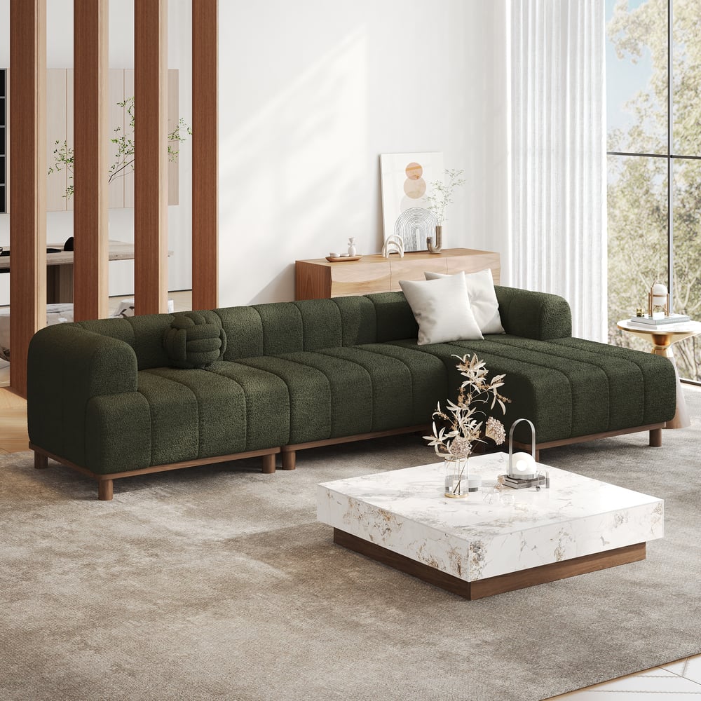 3000mm Boucle 3-Piece L-Shaped Chaise Sectional with Wood Legs window image