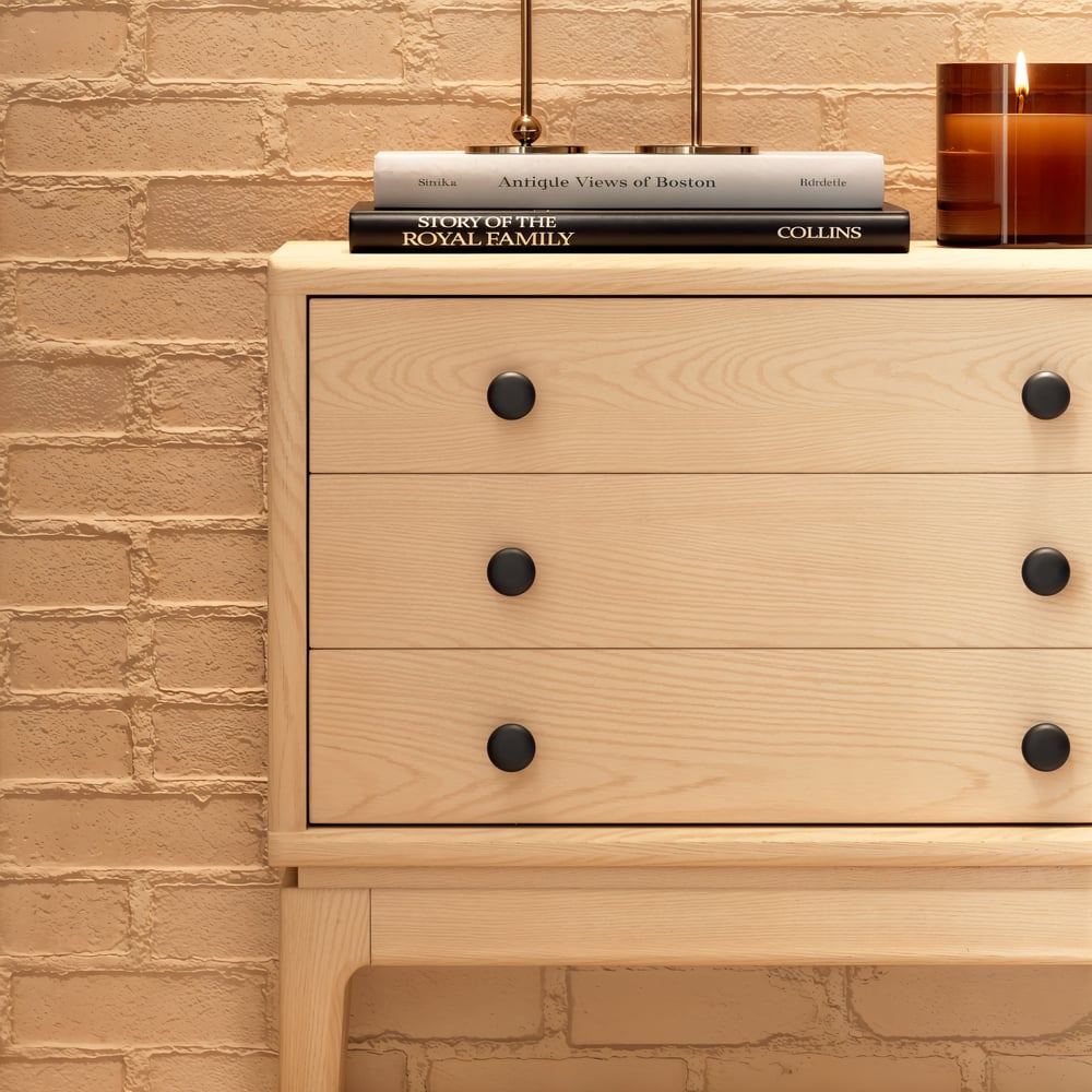 Tanic Mid Century Modern Whitewash Chest Cabinet with Storage 3 Drawers of Ash Wood window image