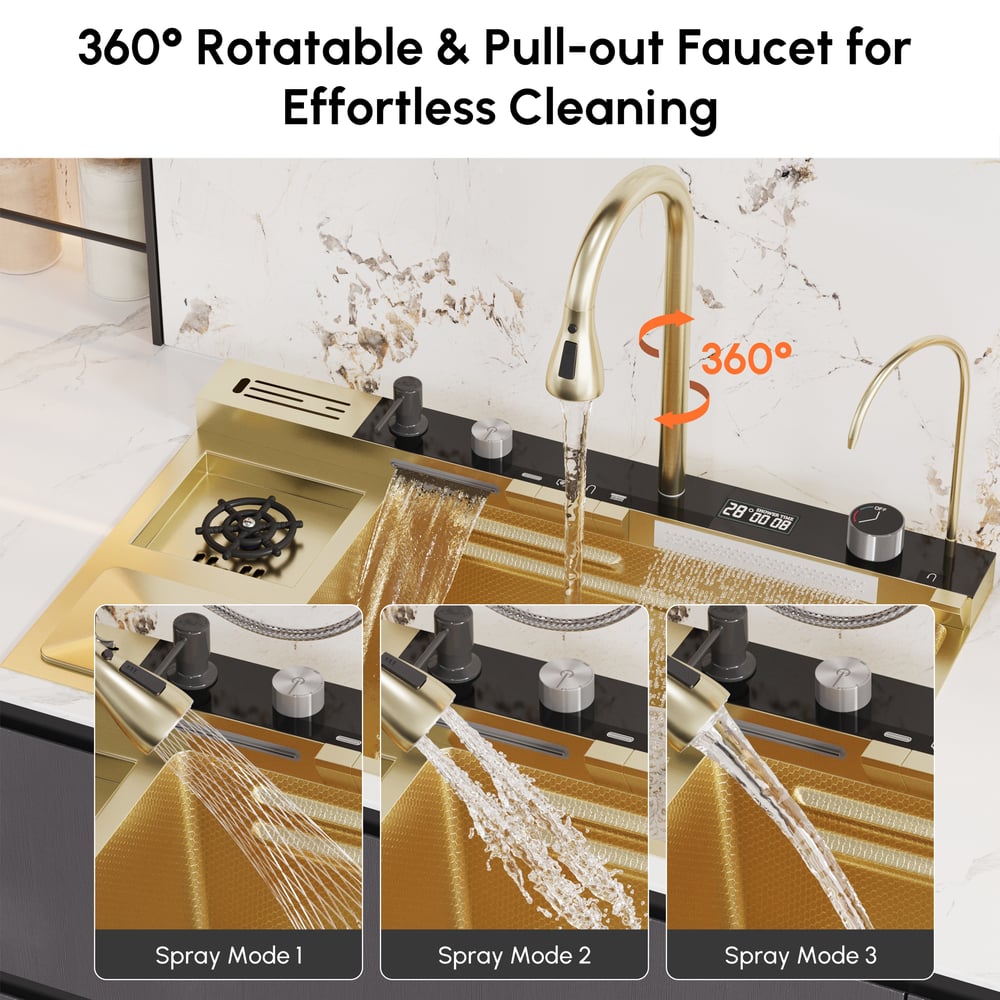 Multi-Function Stainless Steel Kitchen Sink 32.3" × 18.9" with Pull-Out Faucet window image