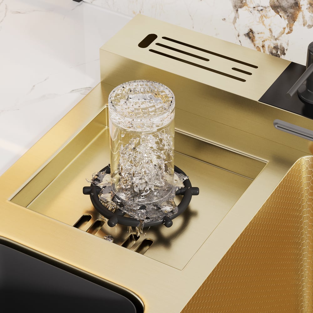 Multi-Function Stainless Steel Kitchen Sink 32.3" × 18.9" with Pull-Out Faucet window image