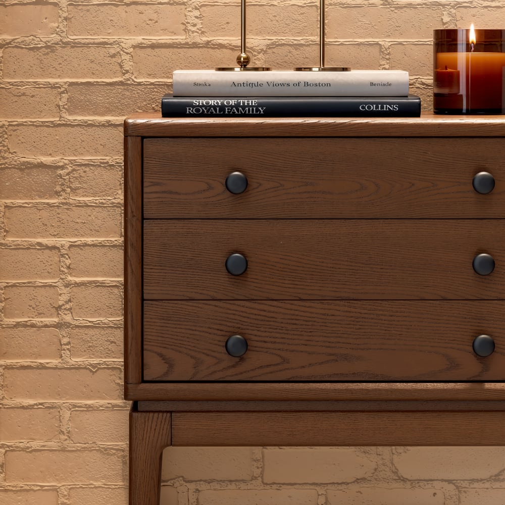 Tanic Mid Century Modern Chest Cabinet with Storage 3 Drawers of Ash Wood in Walnut window image