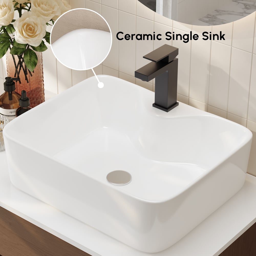 31.5" Bathroom Vanity Set Walnut Modern Floating Bathroom Vanity with Sink window image