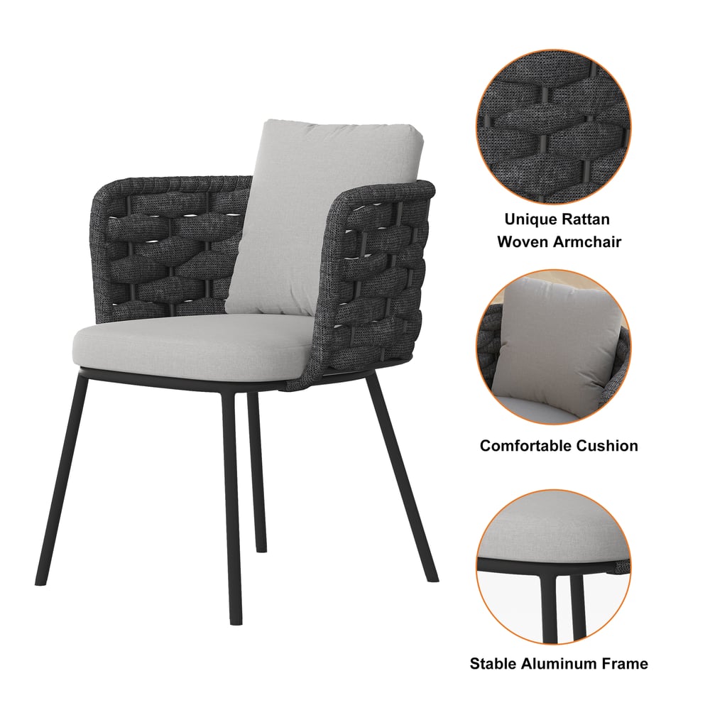 2-delige moderne eetkamerstoel van aluminium en touwen uit het midden van de eeuw, donkergrijs Vensterafbeelding