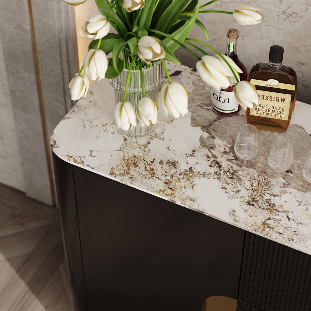 Artus ModernMatte Black 1500mm Sintered Stone Sideboard 3 Drawers Kitchen Buffet Table window image