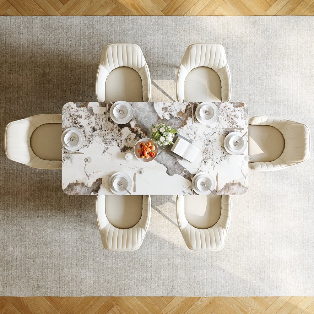 1800 mm Nowoczesny kamienny prostokątny stół jadalny z estakadą ze stali nierdzewnej obraz okna