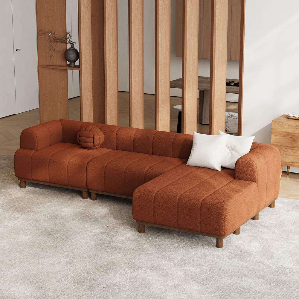 Chaise sectionnelle en L bouclée 3 pièces de 3000 mm avec pieds en bois image de fenêtre