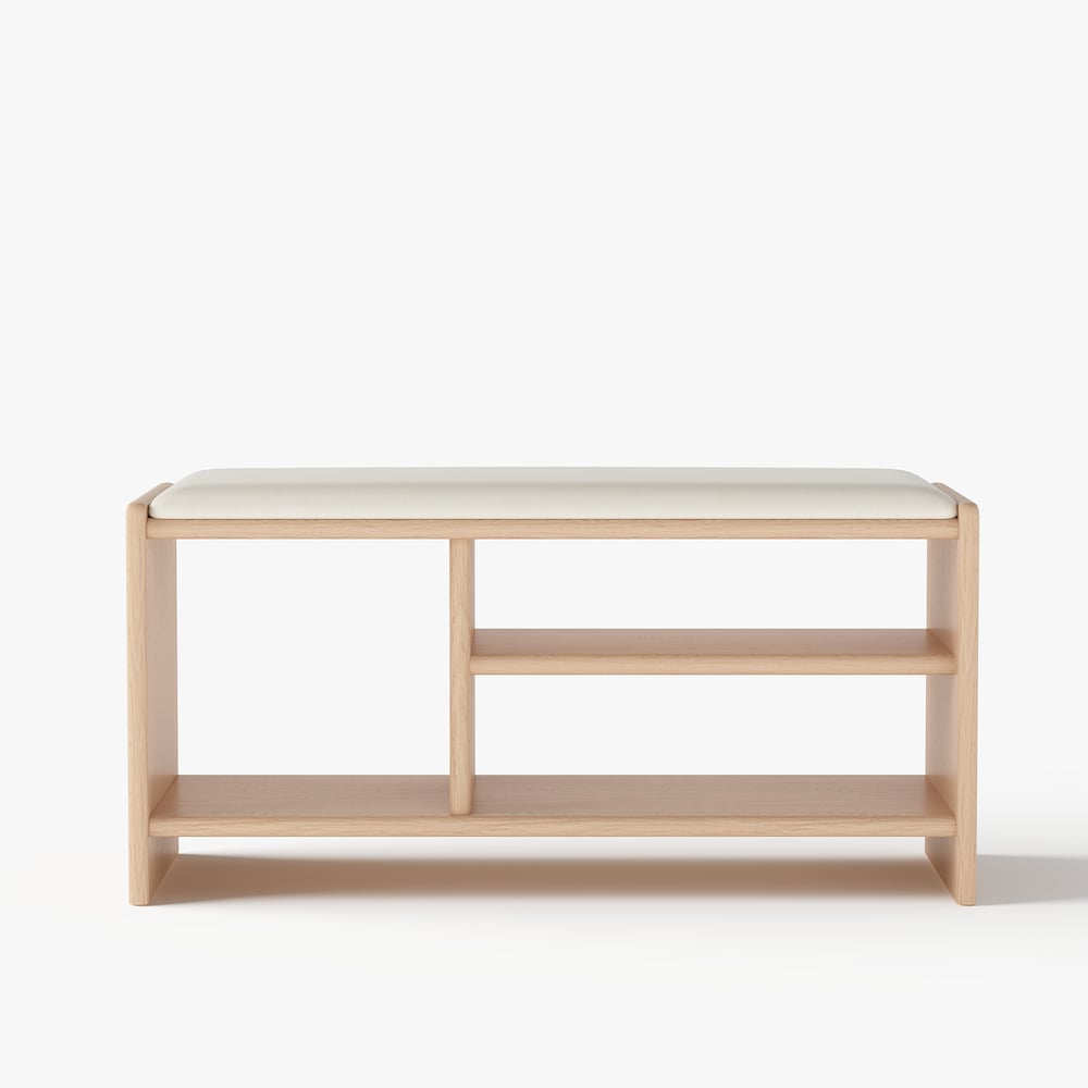 1010 mm große Bank für den Eingangsbereich, Holz, gepolstert Schaufensterbilder