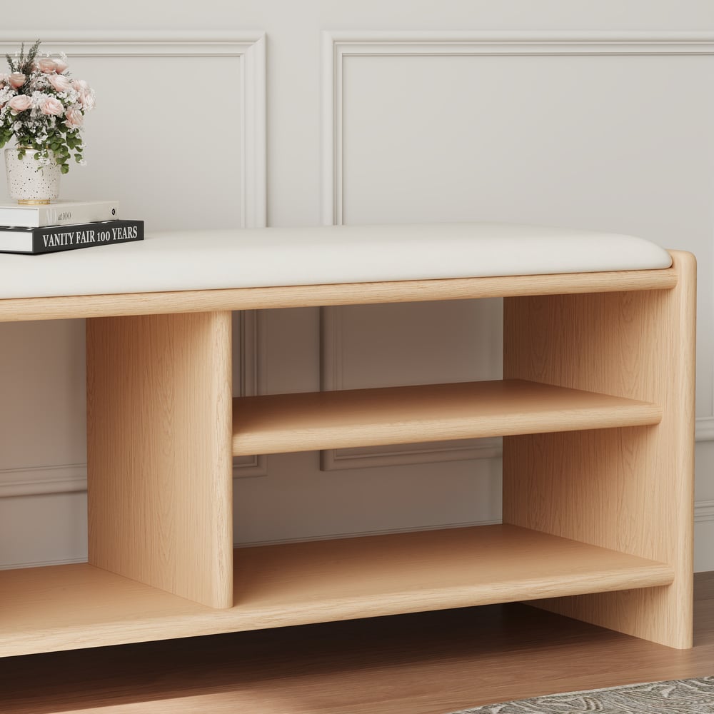 1010 mm große Bank für den Eingangsbereich, Holz, gepolstert Schaufensterbilder