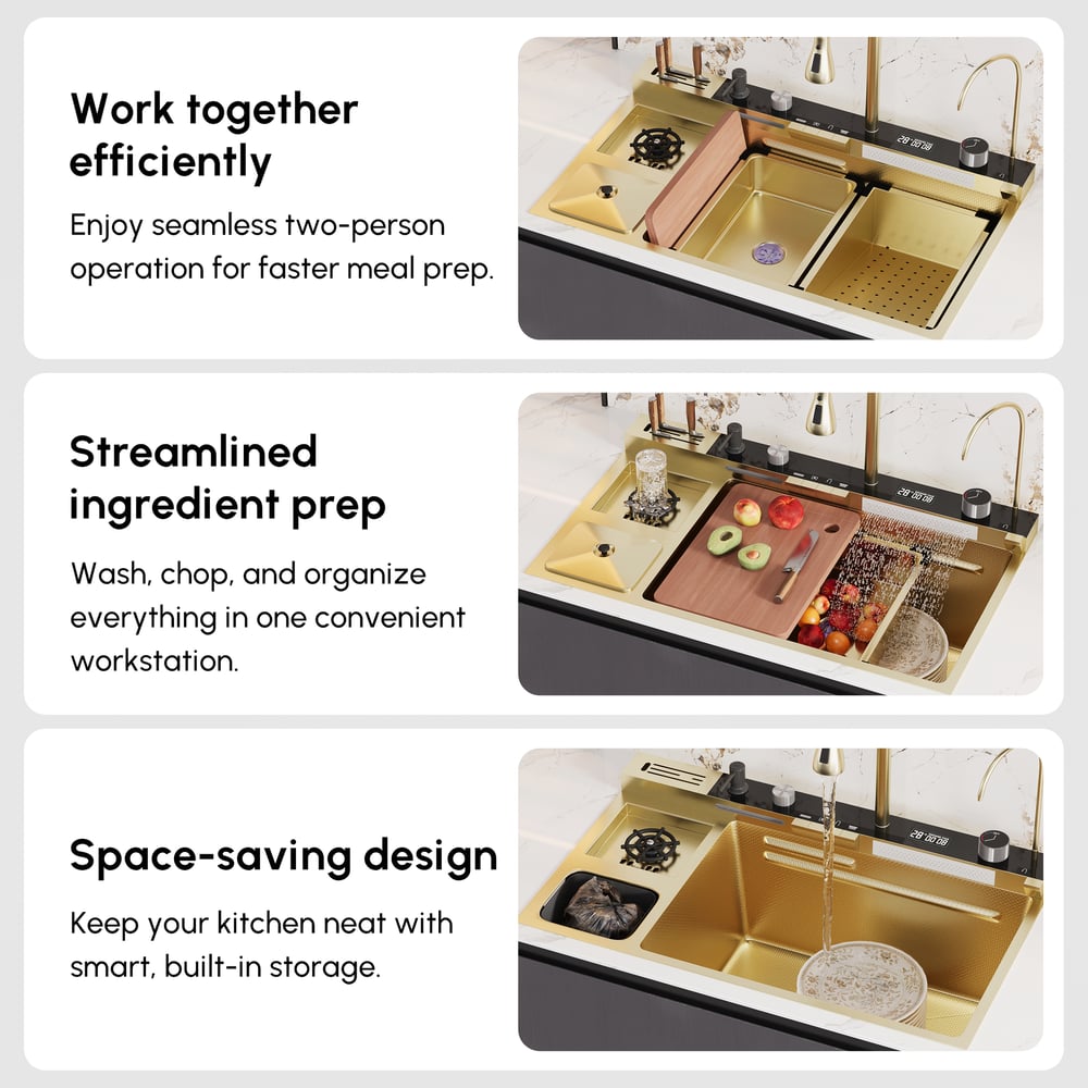 Multi-Function Stainless Steel Kitchen Sink 32.3" × 18.9" with Pull-Out Faucet window image