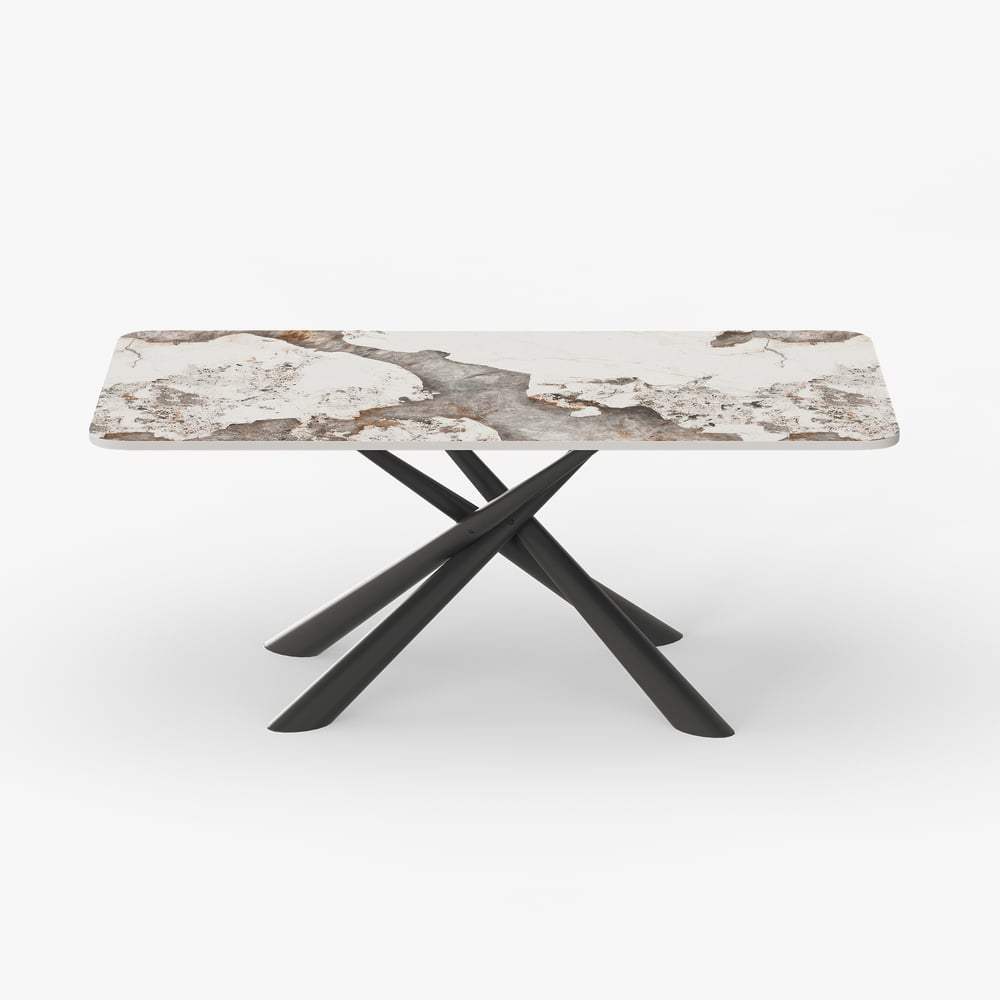 1800 mm Nowoczesny kamienny prostokątny stół jadalny z estakadą ze stali nierdzewnej obraz okna