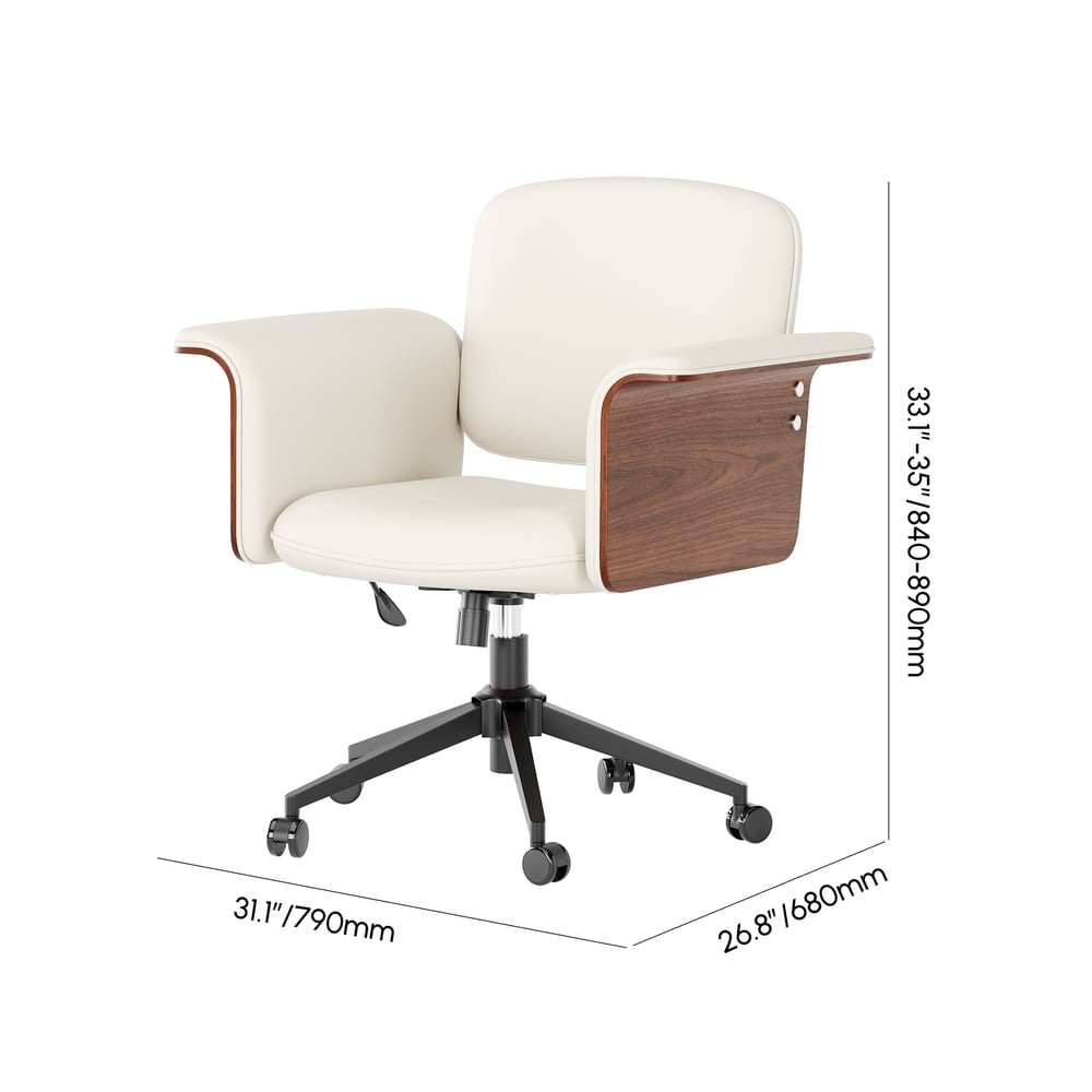 Wood & Faux Leather Office Chair - Ergonomic Adjustable Swivel (Warm White) weights dimensions image