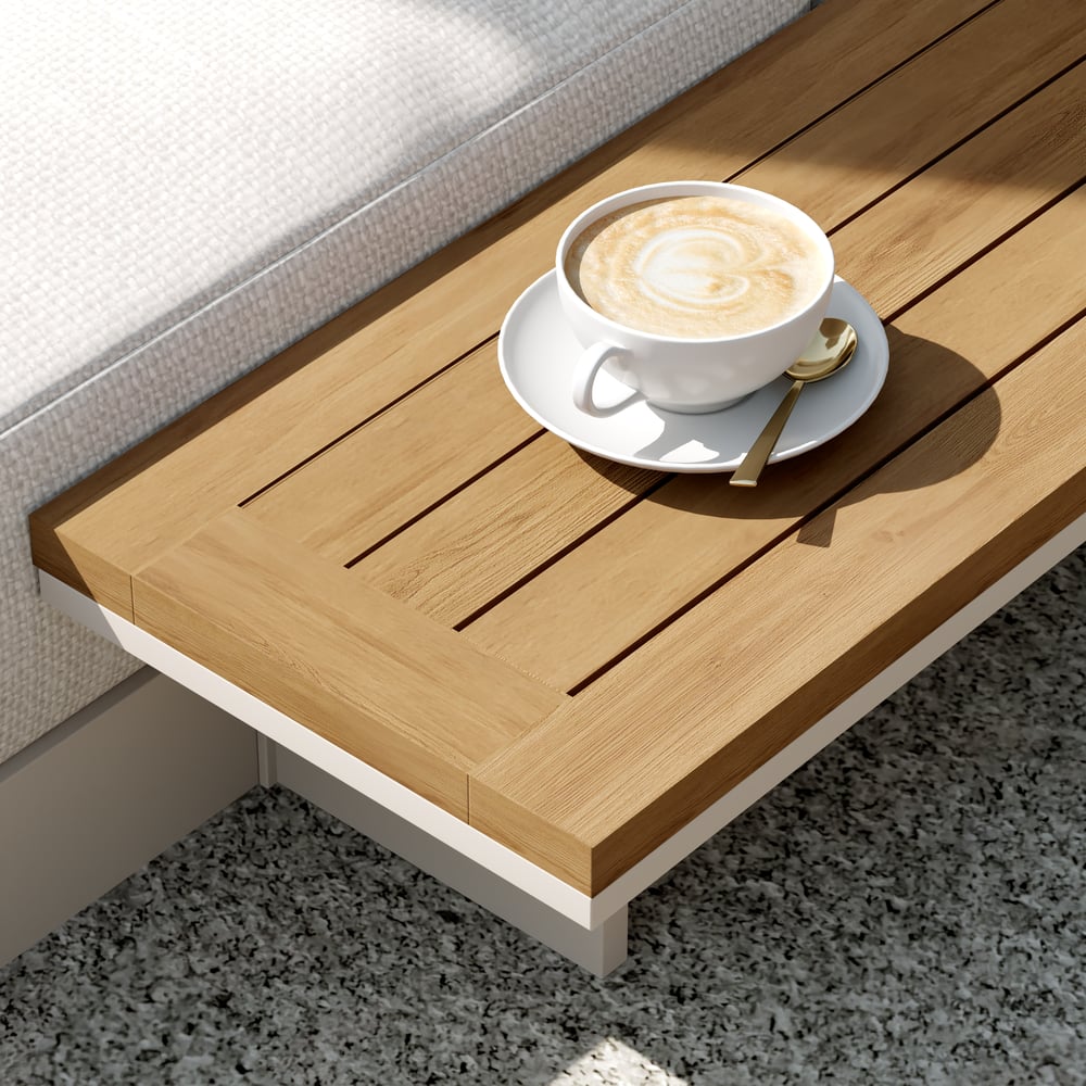 Axis Teak & Aluminum Outdoor Lounger Chair Patio Furniture in Warm White Cushion window image