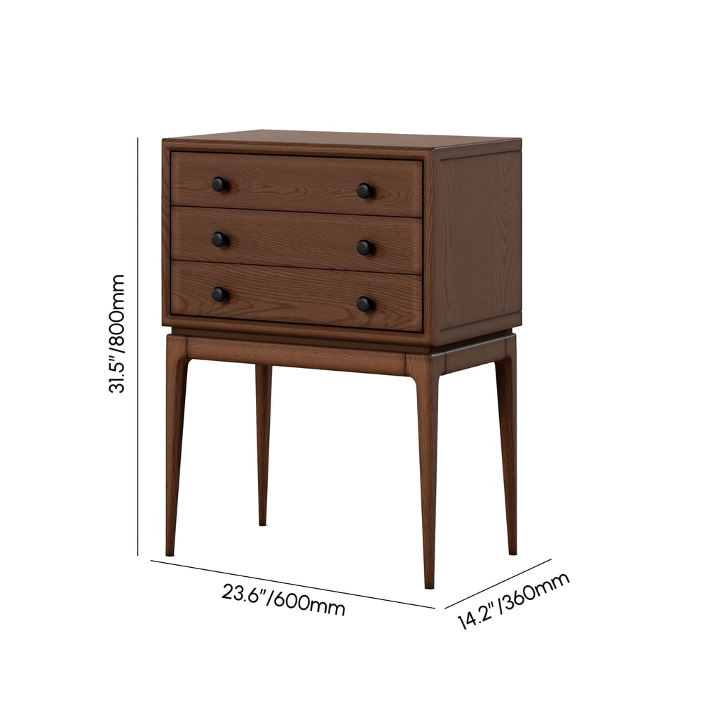 Tanic Mid Century Modern Chest Cabinet with Storage 3 Drawers of Ash Wood in Walnut weights dimensions image