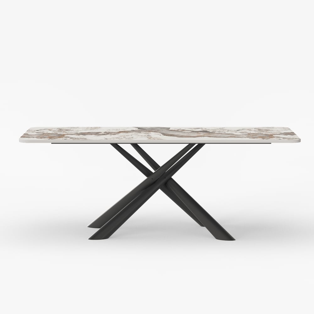 Table de salle à manger rectangulaire moderne en pierre de 2000 mm avec tréteau en acier inoxydable image de fenêtre